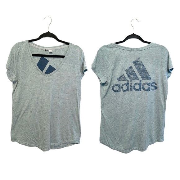 Adidas heathered blue graphic logo vneck tshirt - Picture 7 of 7